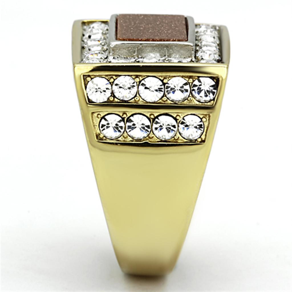TK1194 Two-Tone IP Gold Stainless Steel Ring featuring a synthetic topaz center stone, showcasing a luxurious and elegant design.