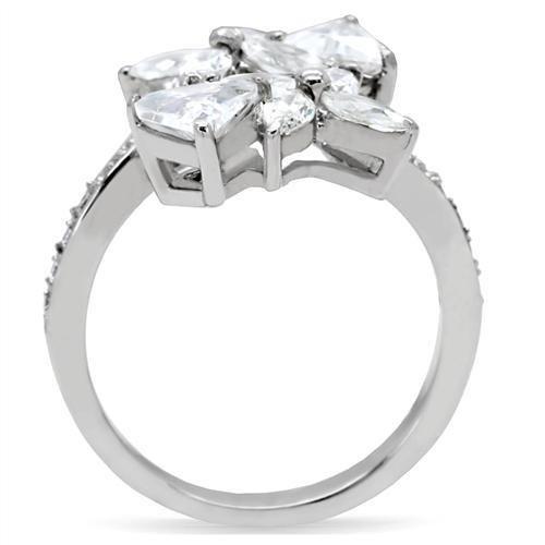 TK196 High Polished Stainless Steel Ring featuring AAA Grade clear CZ center stone, showcasing a shiny and elegant design.