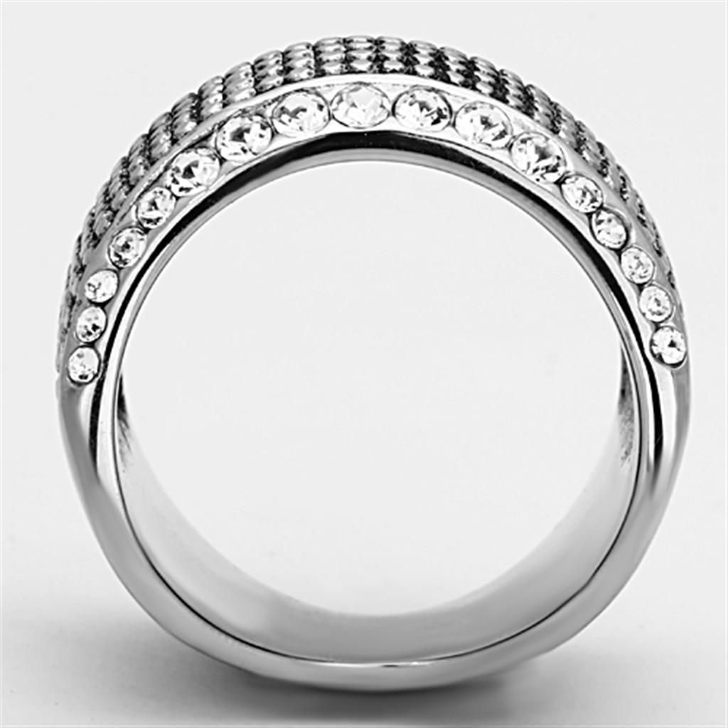 TK1198 High Polished Stainless Steel Ring featuring a clear top-grade crystal centerpiece, showcasing a sleek and modern design.