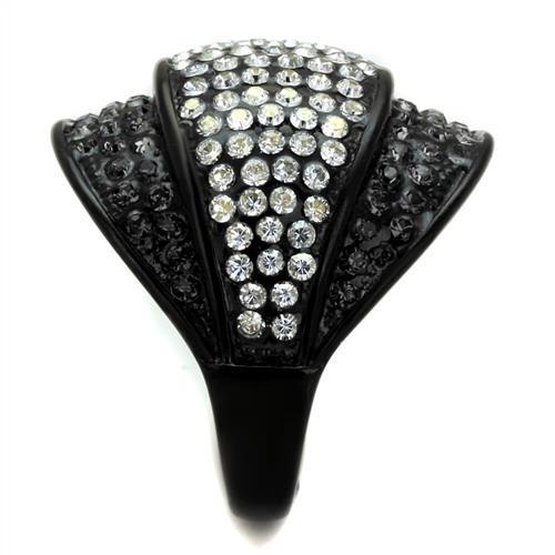 TK2200 IP Black Stainless Steel Ring featuring a multi-color top grade crystal, showcasing a modern and elegant design.