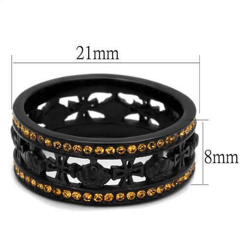 TK2204 IP Black Stainless Steel Ring featuring a topaz crystal centerpiece, showcasing a modern design with ion plating finish.