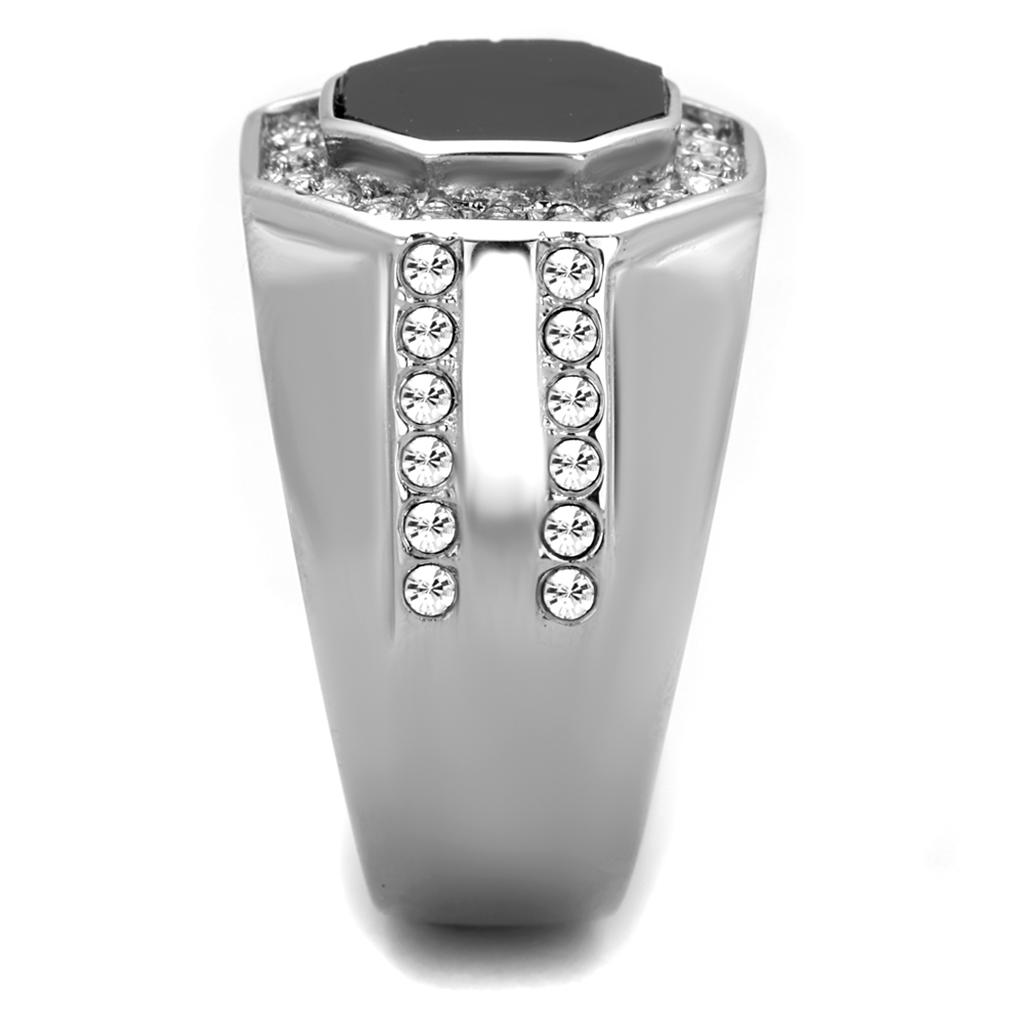 TK2066 High Polished Stainless Steel Ring featuring a clear top-grade crystal centerpiece, showcasing a sleek and shiny design.