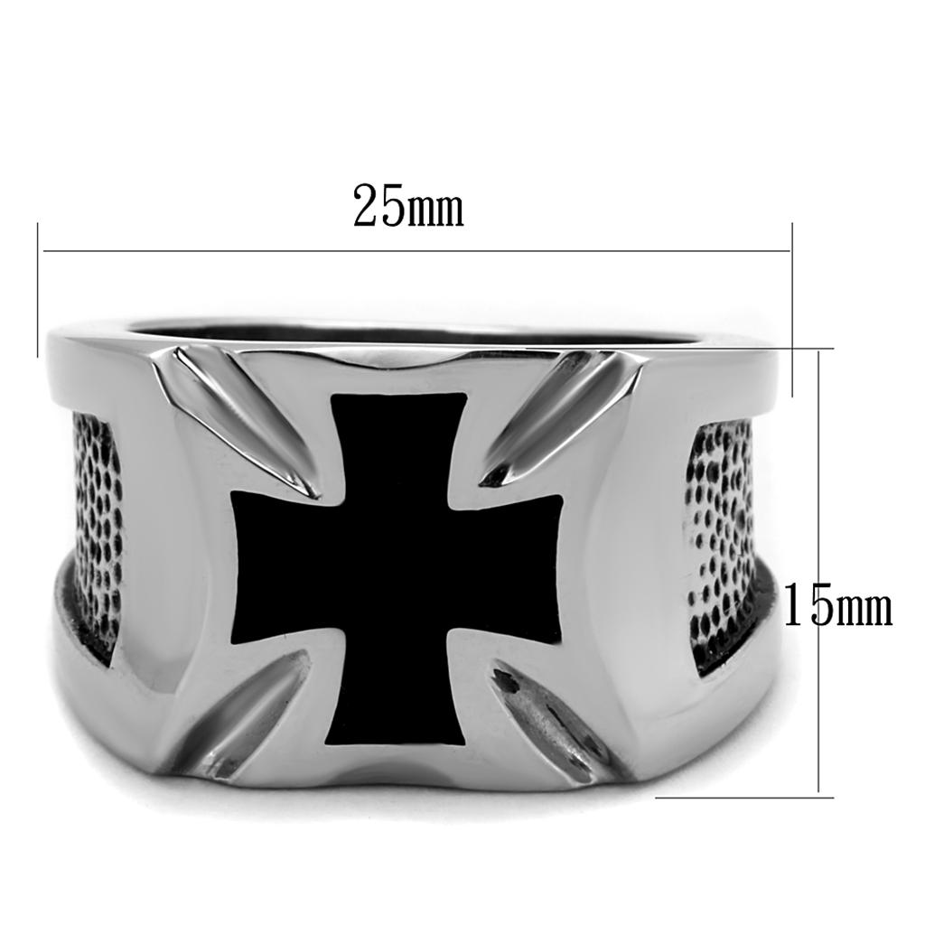 TK2064 High Polished Stainless Steel Ring featuring a jet epoxy center stone, showcasing a sleek and elegant design.