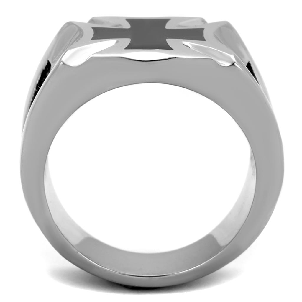 TK2064 High Polished Stainless Steel Ring featuring a jet epoxy center stone, showcasing a sleek and elegant design.