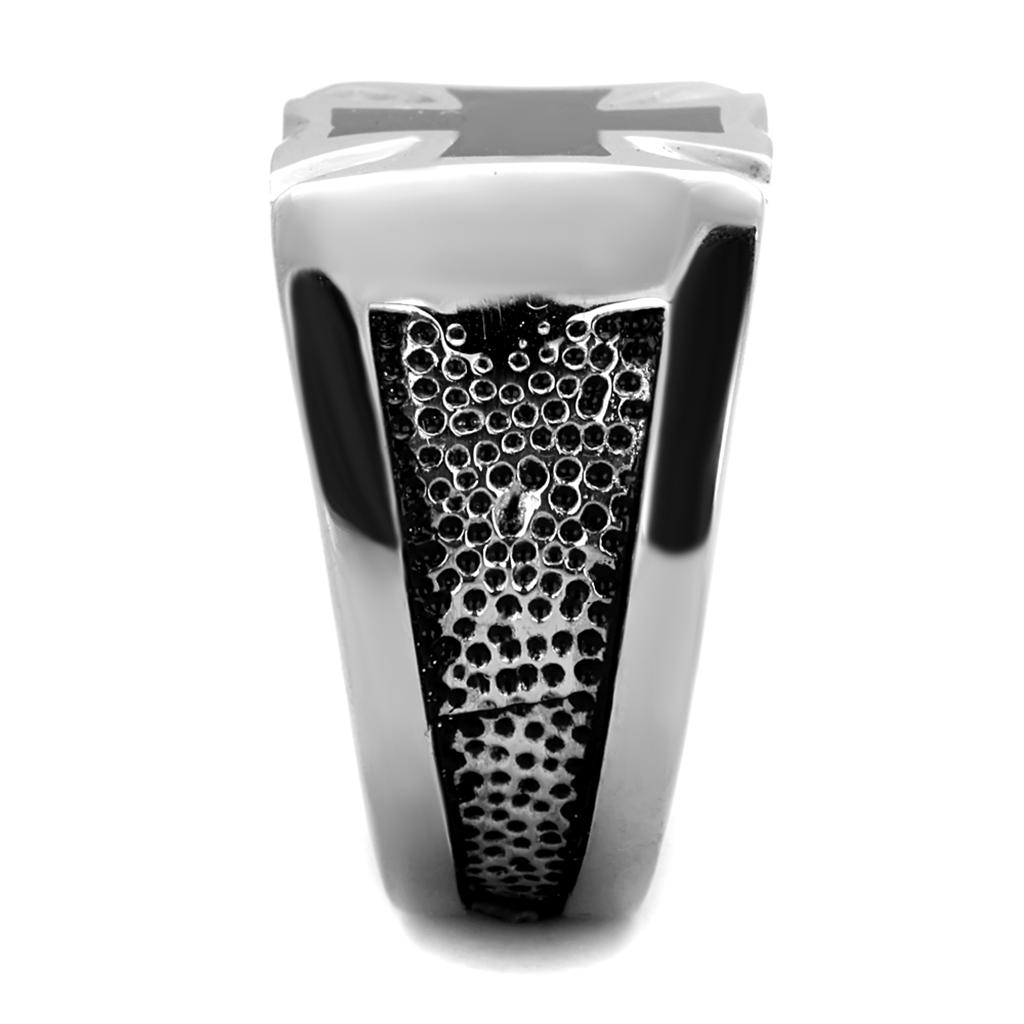 TK2064 High Polished Stainless Steel Ring featuring a jet epoxy center stone, showcasing a sleek and elegant design.