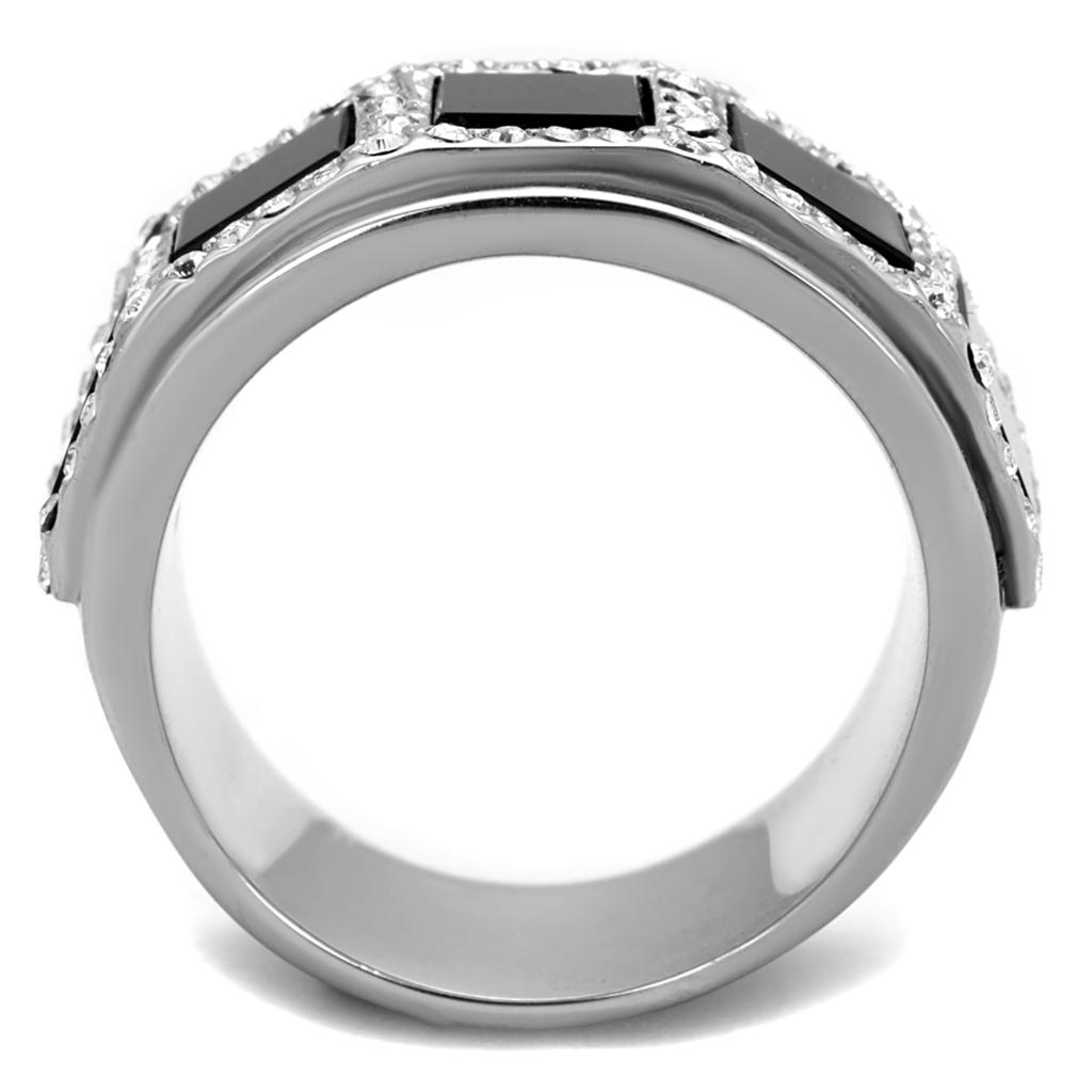 TK2067 High Polished Stainless Steel Ring featuring a synthetic onyx stone, showcasing a sleek and shiny design.