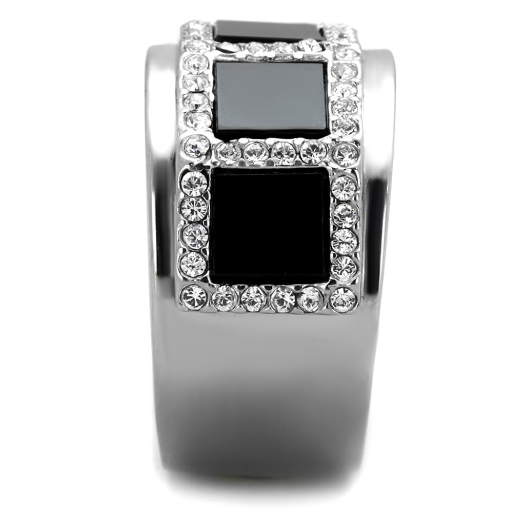 TK2067 High Polished Stainless Steel Ring featuring a synthetic onyx stone, showcasing a sleek and shiny design.