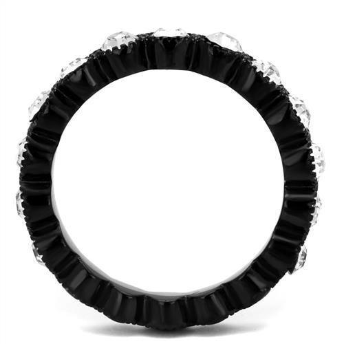 TK2207 IP Black Stainless Steel Ring featuring a clear top grade crystal, showcasing a modern design with a sleek finish.