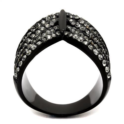 TK2097 IP Black Stainless Steel Ring featuring a top-grade black diamond crystal, showcasing a modern and elegant design.