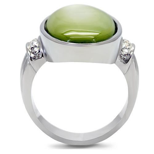 TK211 High Polished Stainless Steel Ring featuring a vibrant Apple Green Conch stone, showcasing its sleek design and polished finish.