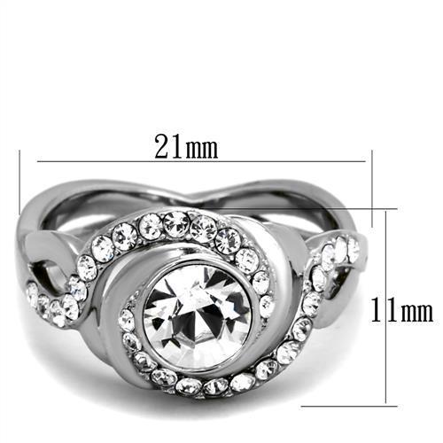 TK2111 High Polished Stainless Steel Ring featuring a clear top-grade crystal, showcasing its elegant design and shiny finish.