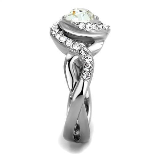 TK2111 High Polished Stainless Steel Ring featuring a clear top-grade crystal, showcasing its elegant design and shiny finish.