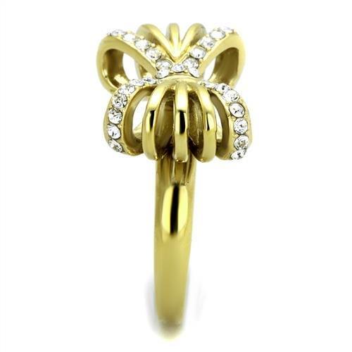 TK2128 IP Gold Stainless Steel Ring featuring a clear top-grade crystal centerpiece, showcasing a luxurious design.