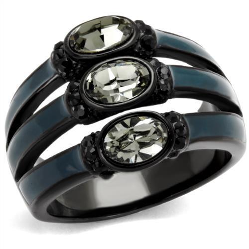 TK2214 IP Black Stainless Steel Ring featuring a Top Grade Crystal, showcasing a sleek design and black diamond color.