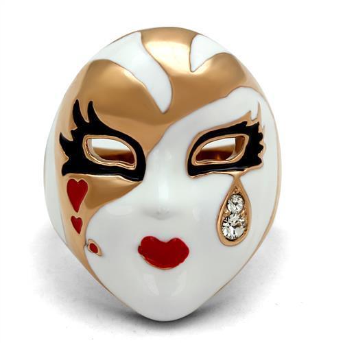 TK2143 IP Rose Gold Stainless Steel Ring featuring a clear top-grade crystal centerpiece, showcasing elegance and durability.