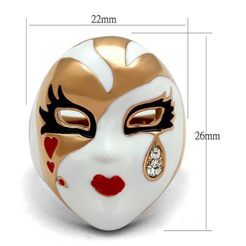 TK2143 IP Rose Gold Stainless Steel Ring featuring a clear top-grade crystal centerpiece, showcasing elegance and durability.