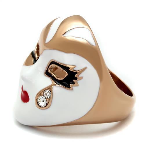 TK2143 IP Rose Gold Stainless Steel Ring featuring a clear top-grade crystal centerpiece, showcasing elegance and durability.