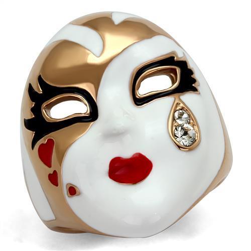 TK2143 IP Rose Gold Stainless Steel Ring featuring a clear top-grade crystal centerpiece, showcasing elegance and durability.