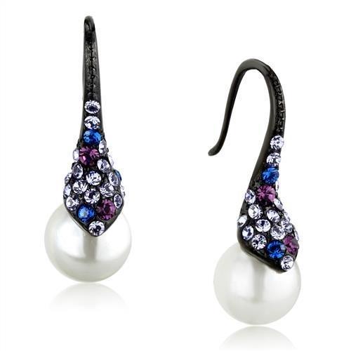 TK2145 IP Black Stainless Steel Earrings featuring a white synthetic pearl, showcasing a modern and elegant design.