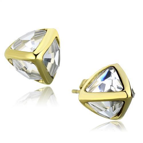 TK2148 IP Gold Stainless Steel Earrings featuring clear synthetic glass center stone, elegantly designed for everyday wear.