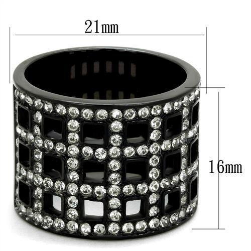 TK2155 IP Black Stainless Steel Ring with Top Grade Crystal and black diamond color, showcasing a sleek and modern design.