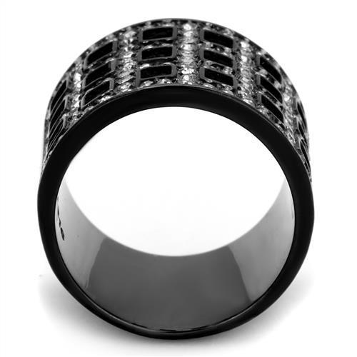 TK2155 IP Black Stainless Steel Ring with Top Grade Crystal and black diamond color, showcasing a sleek and modern design.