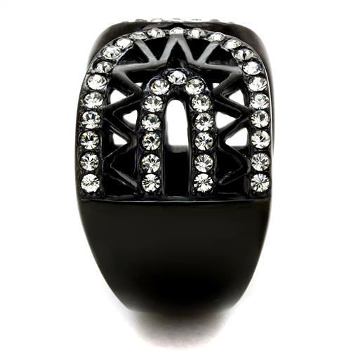 TK2166 IP Black Stainless Steel Ring featuring a top-grade black diamond crystal, showcasing a sleek and modern design.