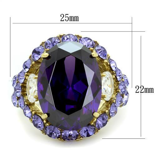 TK2160 IP Gold Stainless Steel Ring featuring AAA Grade CZ in Amethyst color, showcasing its elegant design and luxurious finish.