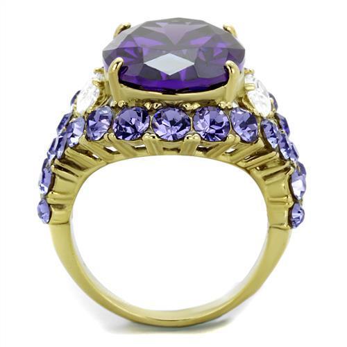 TK2160 IP Gold Stainless Steel Ring featuring AAA Grade CZ in Amethyst color, showcasing its elegant design and luxurious finish.