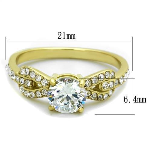 TK2168 IP Gold Stainless Steel Ring featuring AAA Grade clear CZ stone, showcasing its elegant design and luxurious finish.