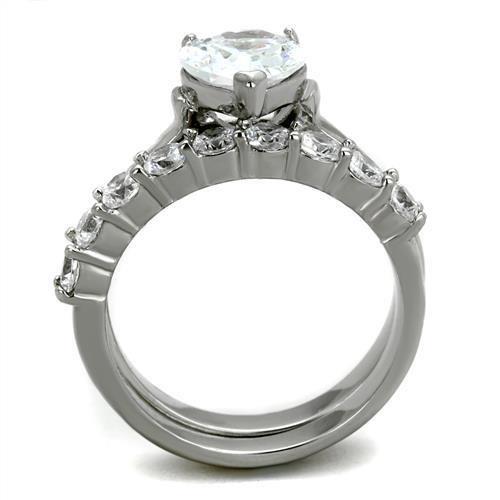 TK2176 High Polished Stainless Steel Ring featuring a clear AAA Grade CZ stone, showcasing its elegant design and shiny finish.