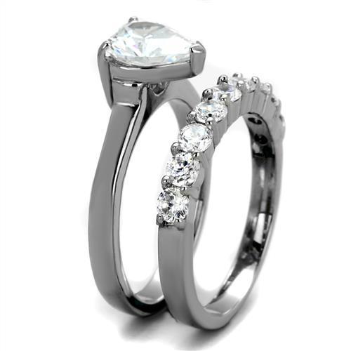TK2176 High Polished Stainless Steel Ring featuring a clear AAA Grade CZ stone, showcasing its elegant design and shiny finish.