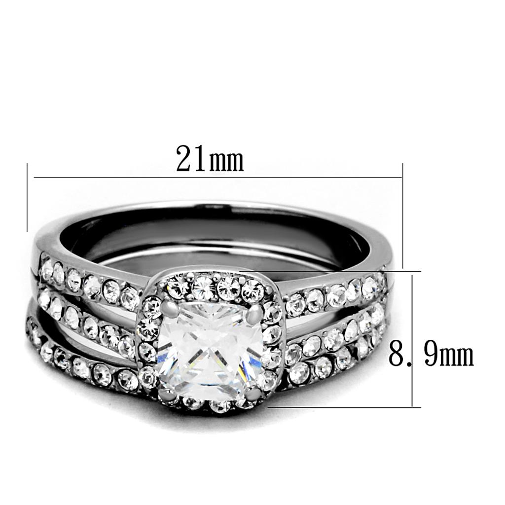 TK2180 High Polished Stainless Steel Ring featuring a clear AAA Grade CZ center stone, showcasing its elegant design and shiny finish.
