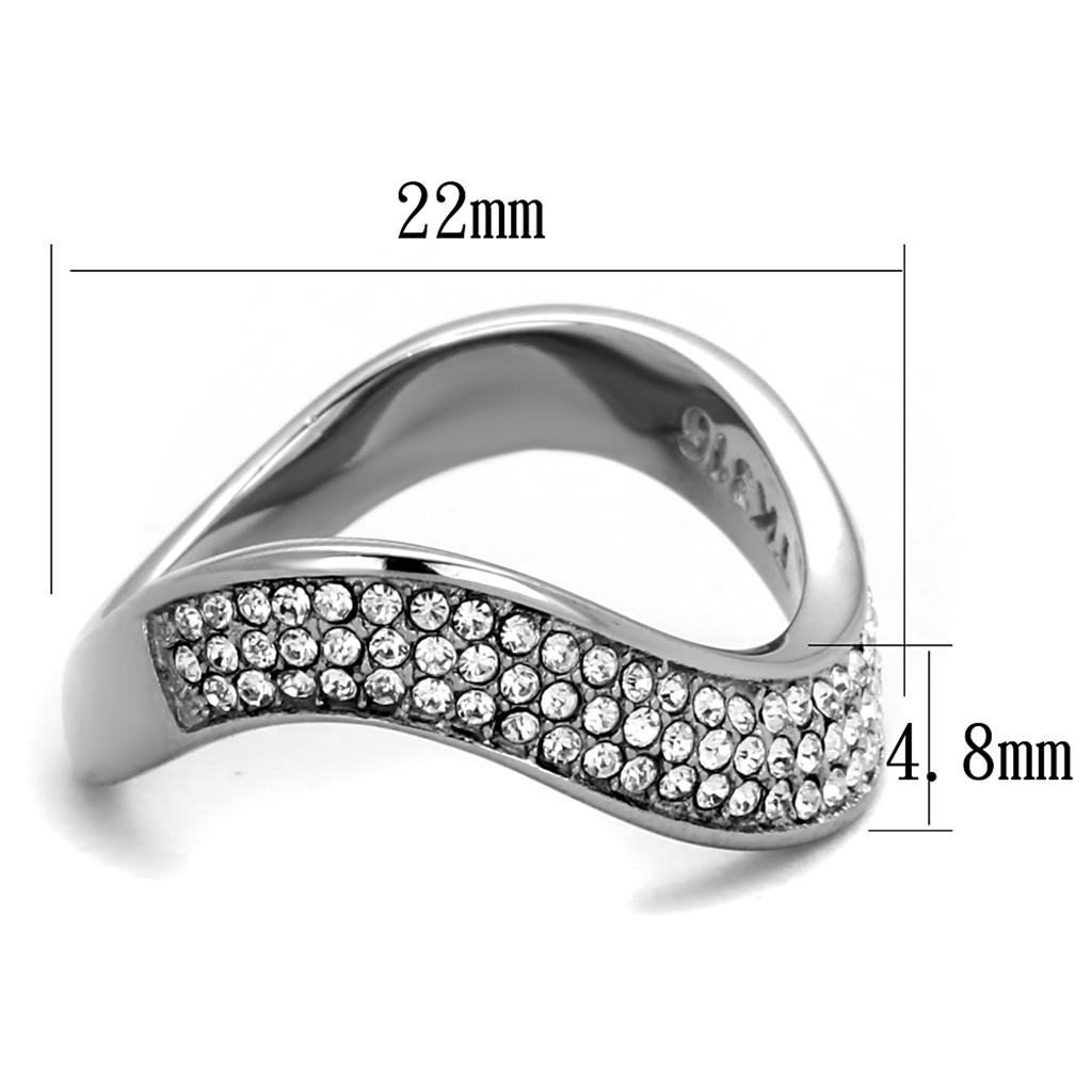 TK2181 High Polished Stainless Steel Ring featuring a clear top-grade crystal, showcasing its elegant design and shiny finish.