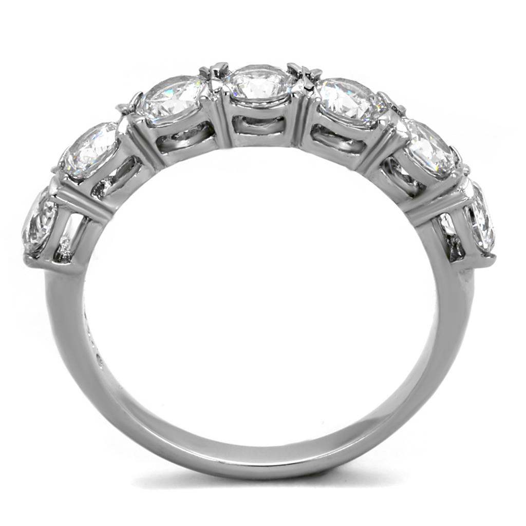 TK2182 High Polished Stainless Steel Ring featuring a clear AAA grade CZ stone, showcasing its elegant design and shiny finish.
