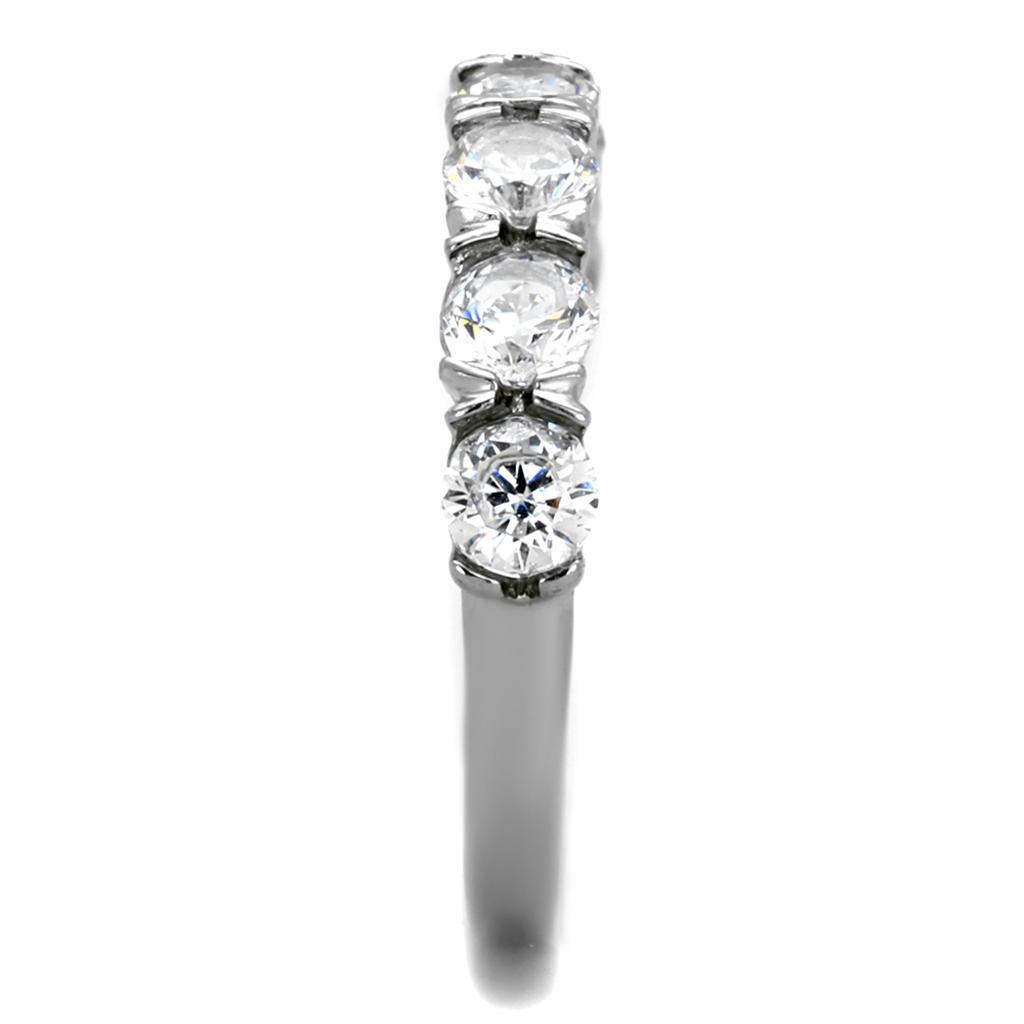 TK2182 High Polished Stainless Steel Ring featuring a clear AAA grade CZ stone, showcasing its elegant design and shiny finish.