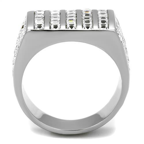 TK2219 High Polished Stainless Steel Ring featuring a clear top-grade crystal, showcasing its elegant design and shiny finish.