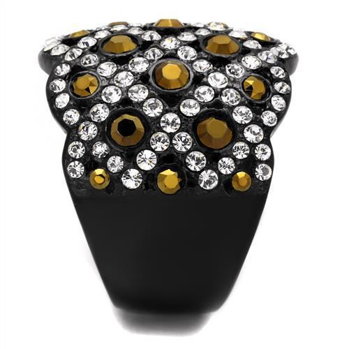 TK2197 IP Black Stainless Steel Ring featuring a top-grade crystal centerpiece in metallic light gold color, showcasing a modern and elegant design.