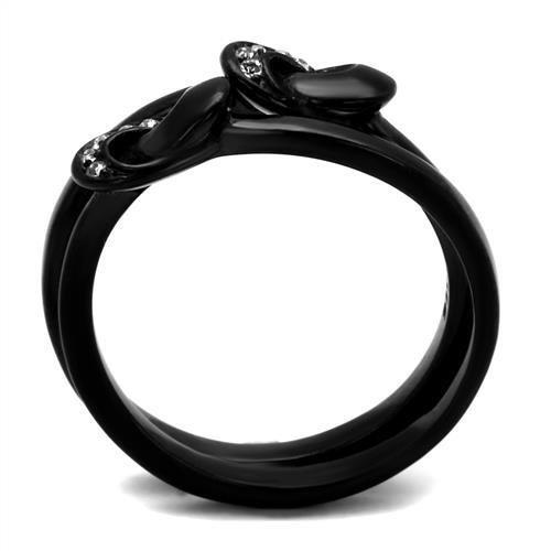 TK2300 IP Black Stainless Steel Ring featuring a clear top-grade crystal, showcasing a sleek and modern design.