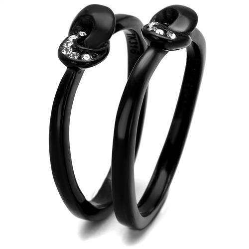 TK2300 IP Black Stainless Steel Ring featuring a clear top-grade crystal, showcasing a sleek and modern design.