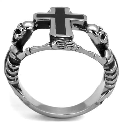 TK2313 High Polished Stainless Steel Ring featuring a jet black epoxy center stone, showcasing a sleek and modern design.