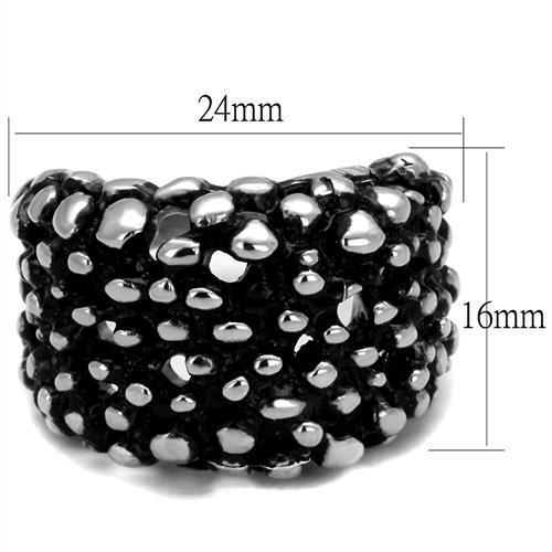 TK2334 High Polished Stainless Steel Ring featuring a jet black epoxy center stone, showcasing a sleek and modern design.