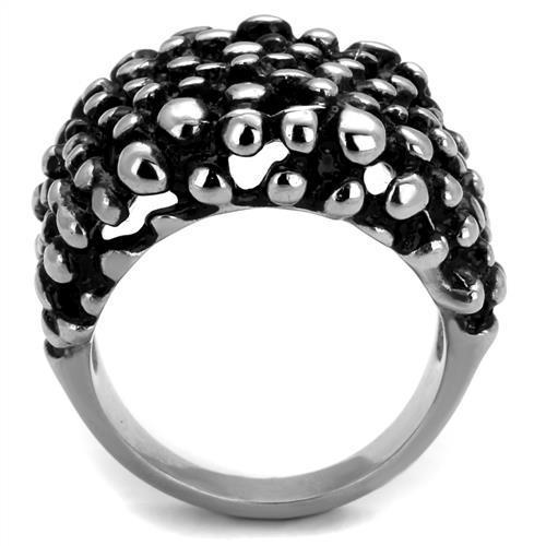 TK2334 High Polished Stainless Steel Ring featuring a jet black epoxy center stone, showcasing a sleek and modern design.