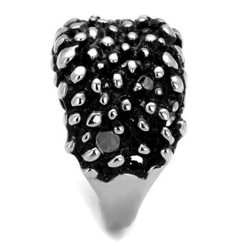 TK2334 High Polished Stainless Steel Ring featuring a jet black epoxy center stone, showcasing a sleek and modern design.