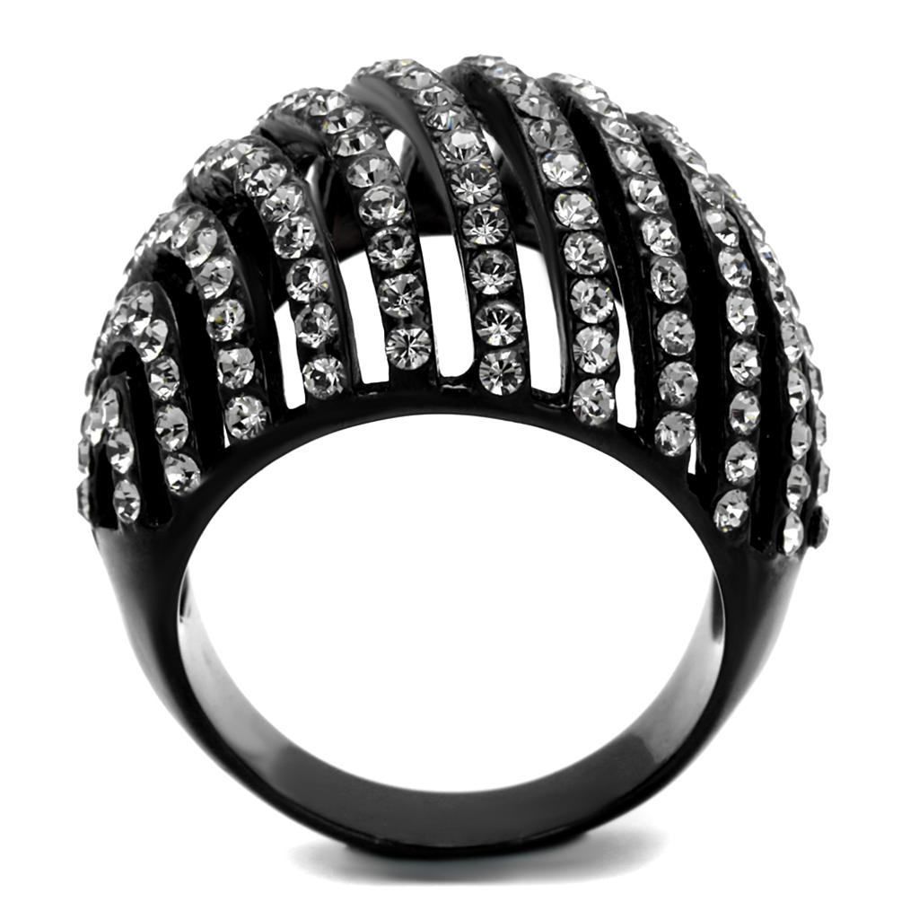 TK2345 IP Black Stainless Steel Ring featuring a top-grade black diamond crystal, showcasing a modern design with a sleek finish.
