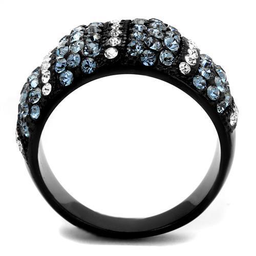 Black band ring with blue rhinestones