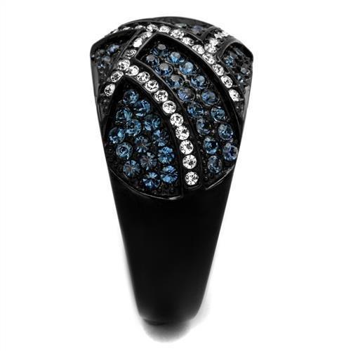 TK2353 IP Black Stainless Steel Ring featuring a top-grade Montana crystal centerpiece, showcasing a sleek and modern design.