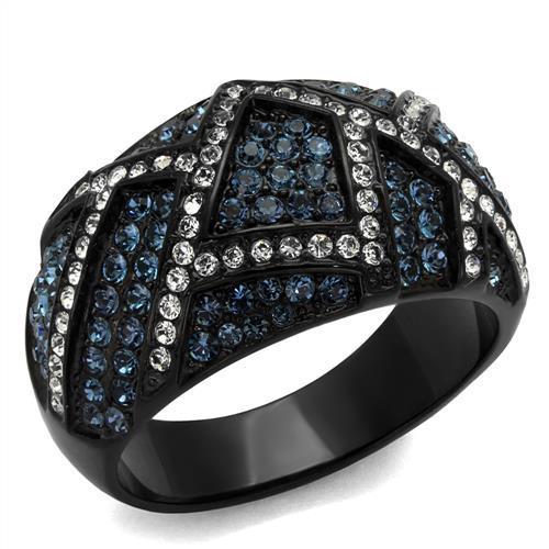 TK2353 IP Black Stainless Steel Ring featuring a top-grade Montana crystal centerpiece, showcasing a sleek and modern design.