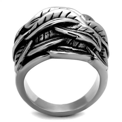 TK2336 High Polished Stainless Steel Ring featuring a Jet Epoxy center stone, showcasing a sleek and modern design.