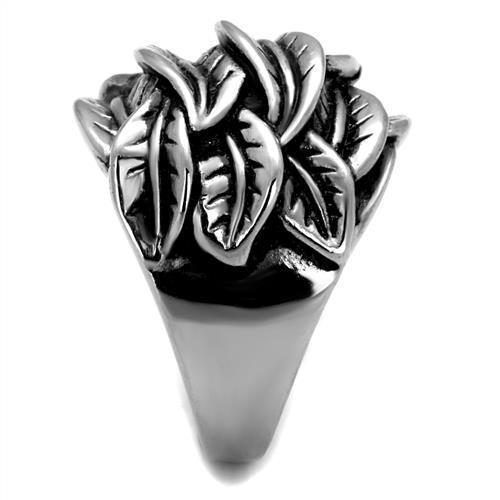 TK2336 High Polished Stainless Steel Ring featuring a Jet Epoxy center stone, showcasing a sleek and modern design.